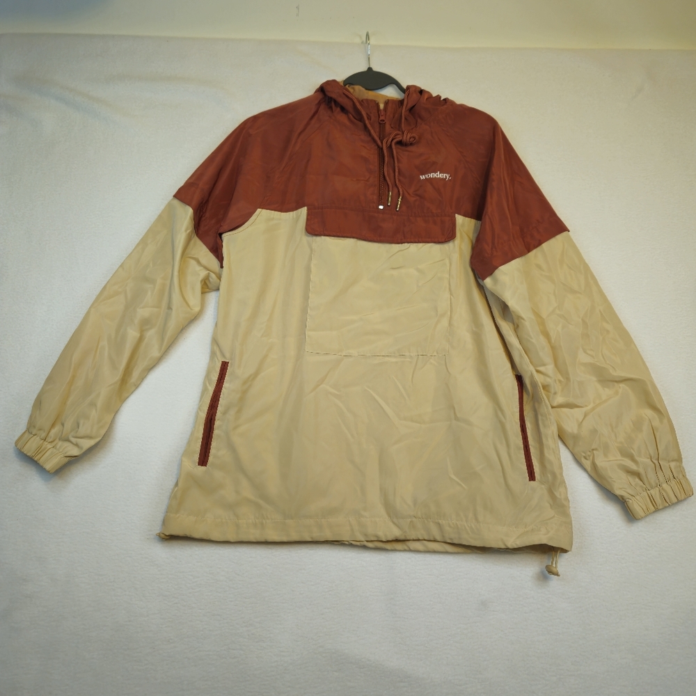 Wondery Two-Tone Hooded Anorak Jacket in Rust and Cream